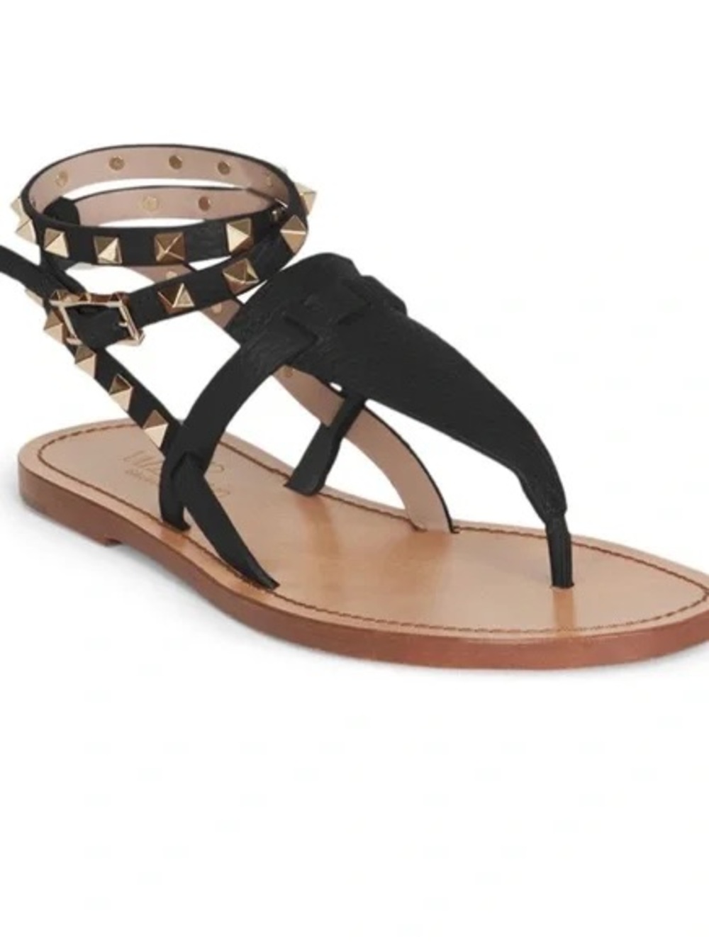 Rockstud Black Leather Gladiator Sandal
